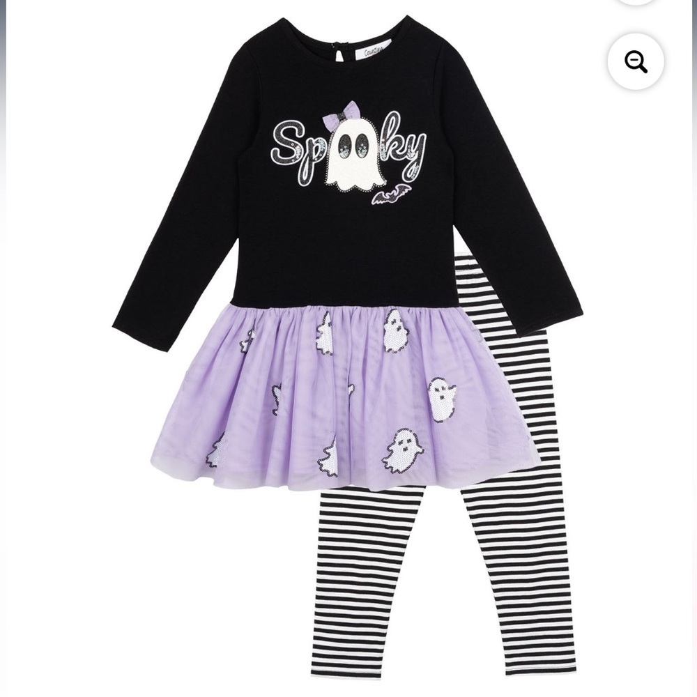 NWT Counting Daisies Girls 2-Piece Cute Spooky Ghost Halloween Tutu Set 3T